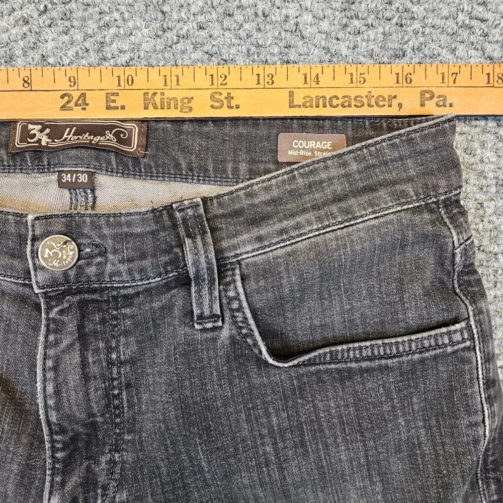 34 Heritage Courage Mens Jeans 34x30 Faded Black Mid-Rise Straight Leg Denim